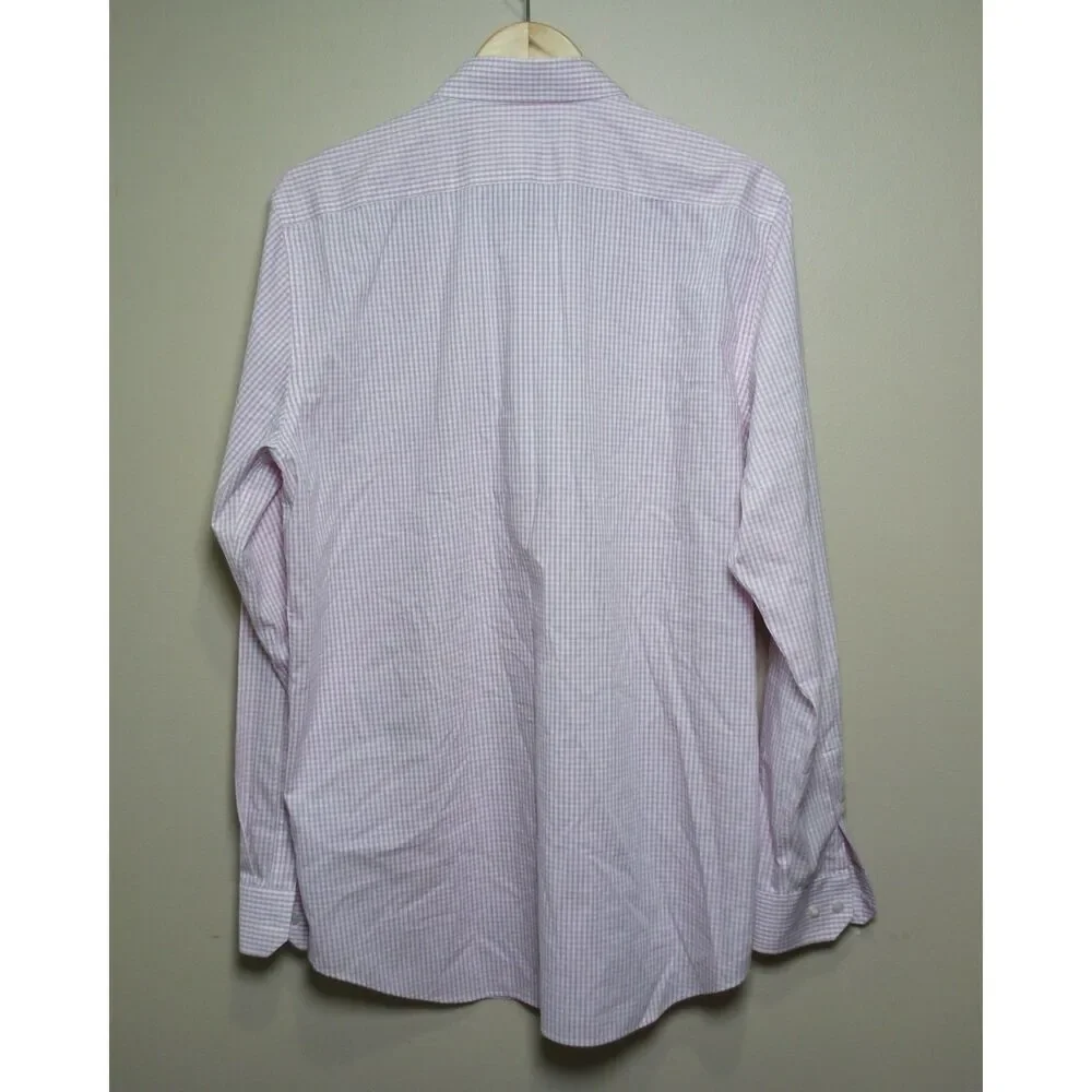 Banana Republic Slim Fit Pink Check Non-Iron Cotton Dress Shirt Tall Large L